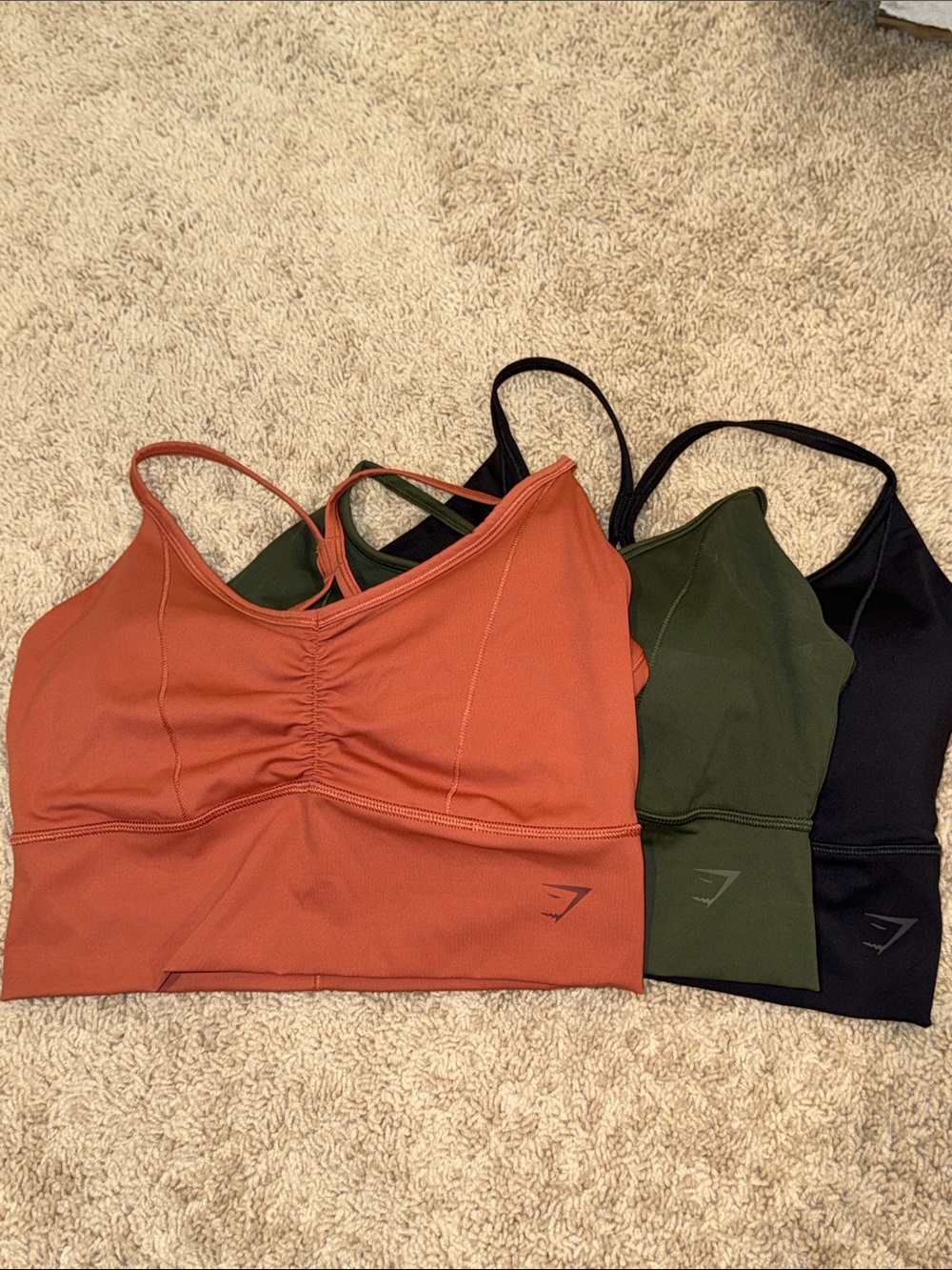 Gymshark Seamless Sports Bra Set - Rust, Olive Green, Black